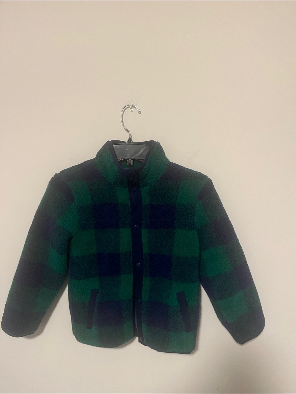 Boden Green & Navy Plaid Sherpa Jacket